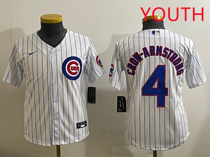 Youth 2025 Chicago Cubs #4 Crow-Armstrong White Stripe Game Nike MLB Jersey style 1
